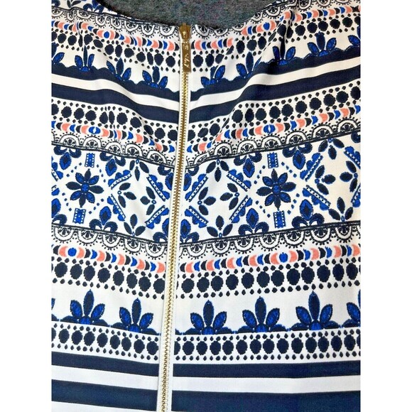 Eliza J Womens Size 6 Blue White Geometric Medallion Shift Dress 3/4 Sleeve Boho - Picture 7 of 14